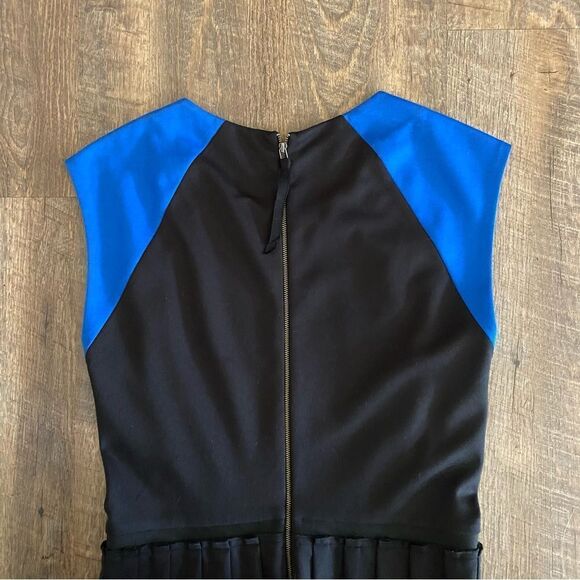 Rebecca Taylor Dress Color Block Pleated 6 Black Blue Sophsticated - Picture 4 of 10
